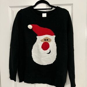 Black and Red Crew Neck Sweater with Santa Design